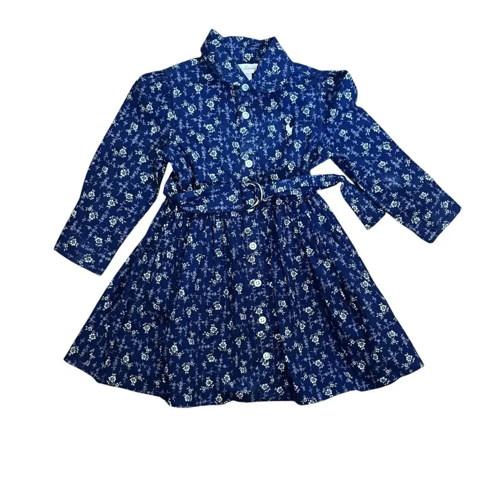 Ralph Lauren Madelyn Floral Cotton Shirt Dress Blue Long Sleeve Cotton Size 12M